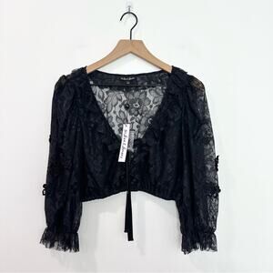 For Love & Lemons Loretta Cropped Blouse Lace Black NWT size Large